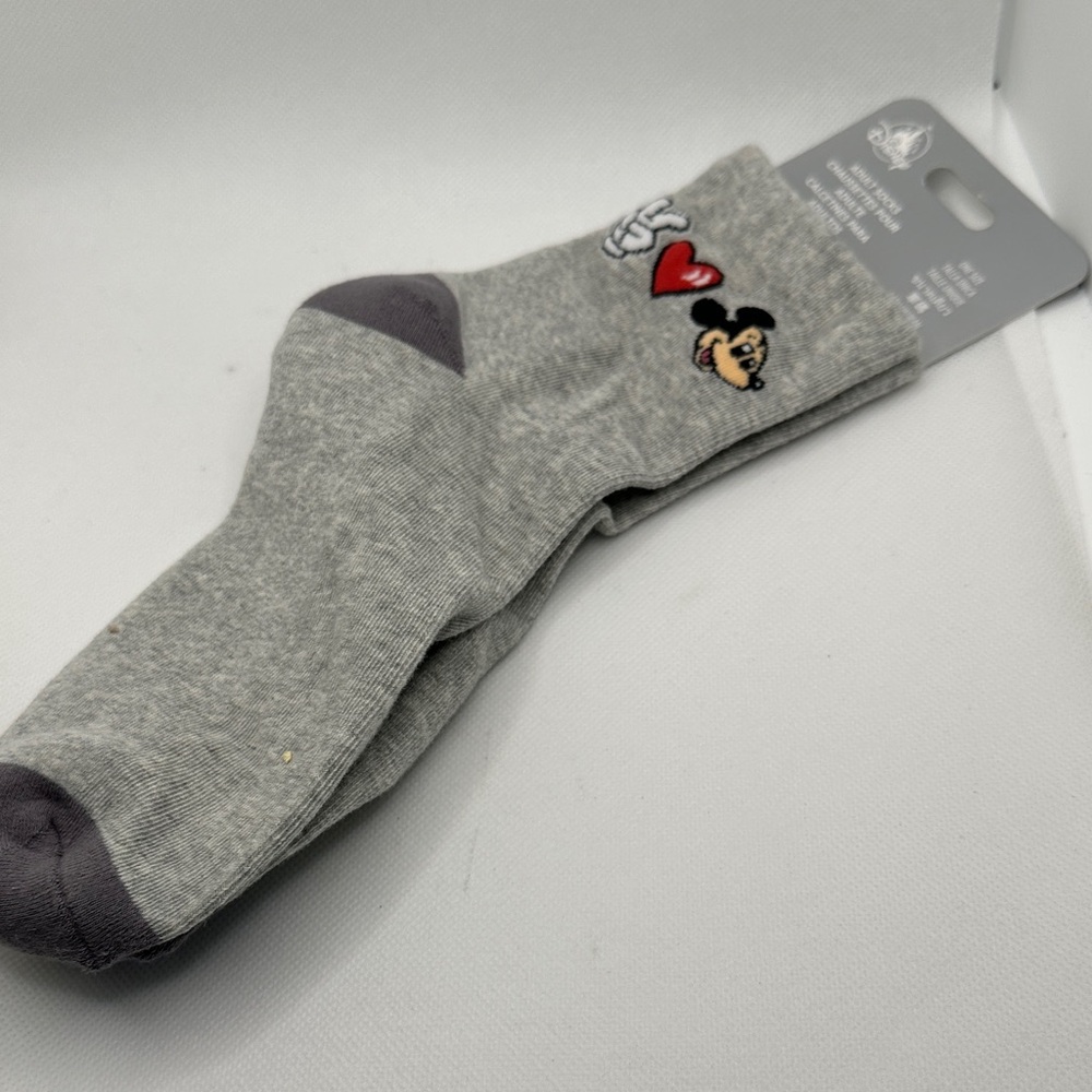 Gray Crew Socks with Heart & Character Embroidery - Men